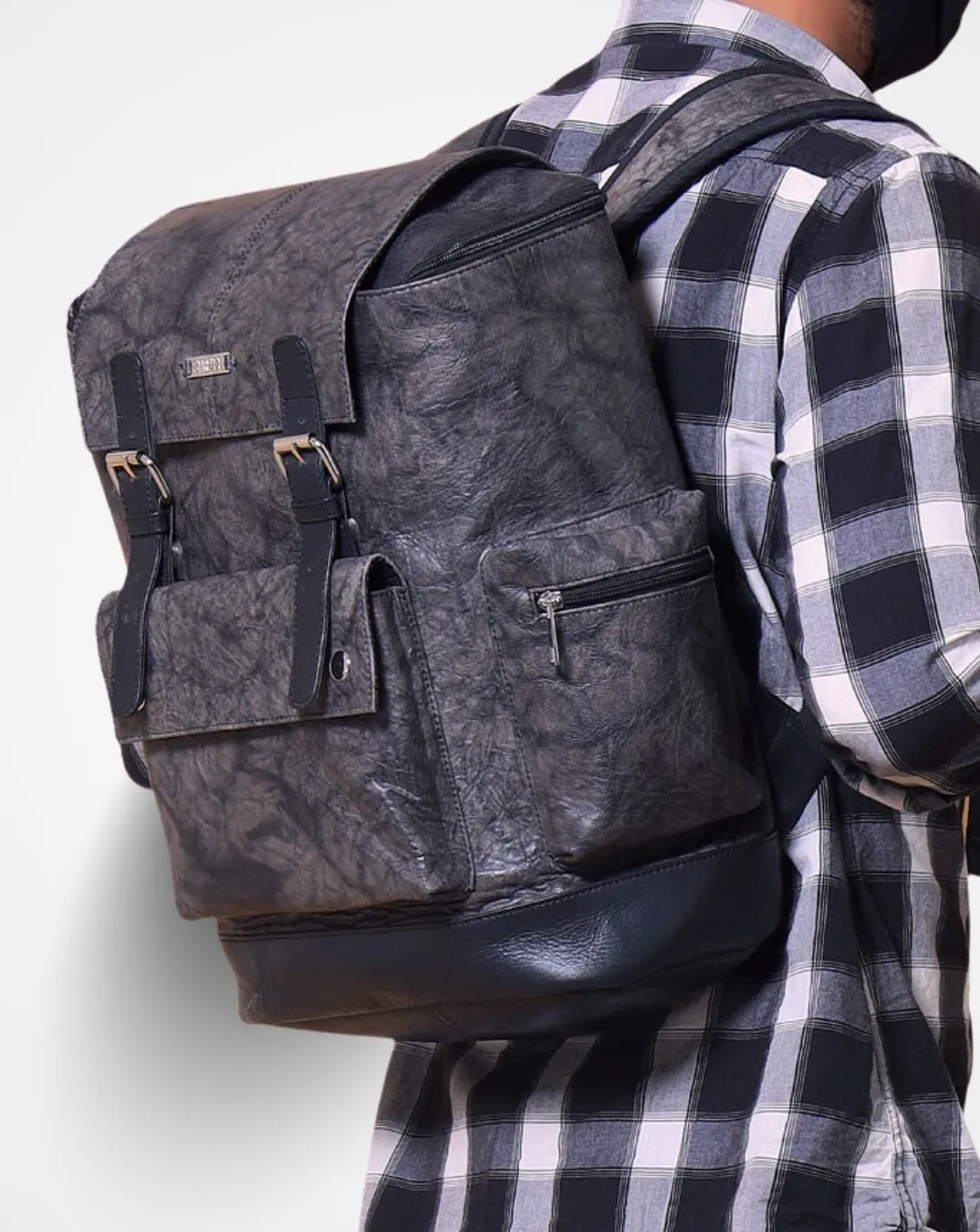 Barcelona The Grunge Grey Leather Travel Backpack