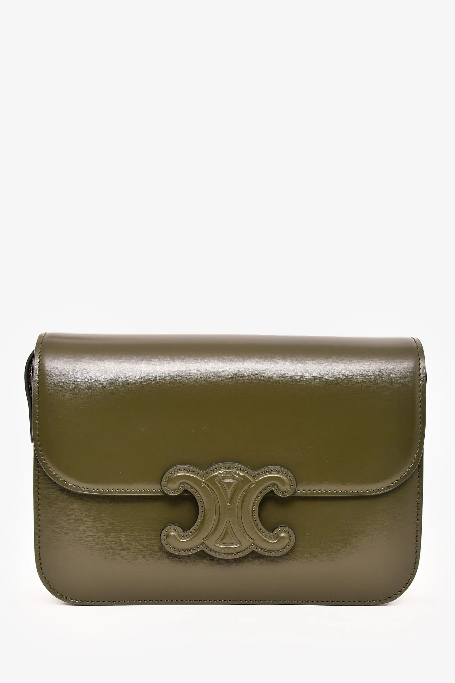 Celine 2022 Green Leather Classique Triomphe Shoulder Bag