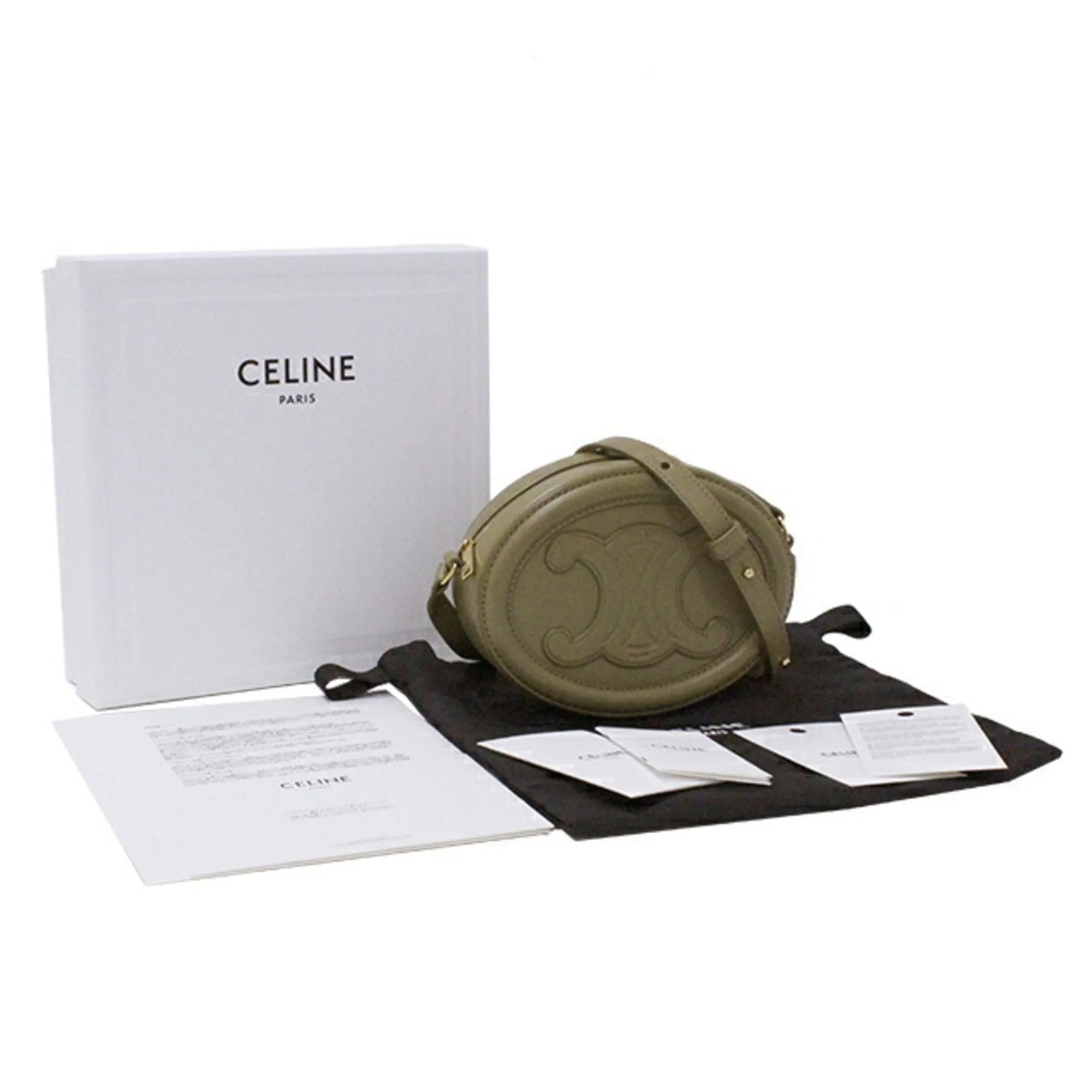 Celine Bag Women's Oval Perscuile Triomphe Shoulder Leather Olive