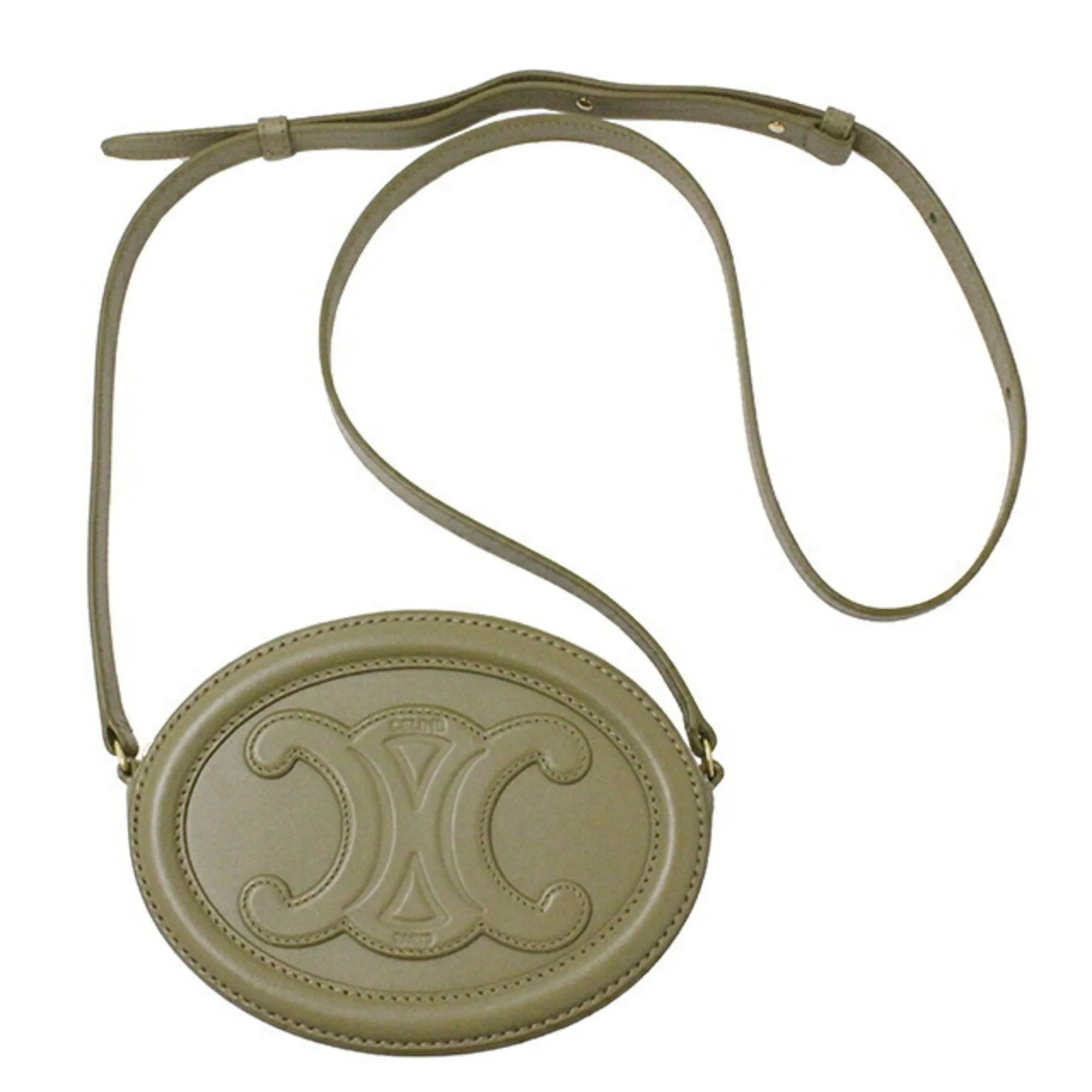 Celine Bag Women's Oval Perscuile Triomphe Shoulder Leather Olive