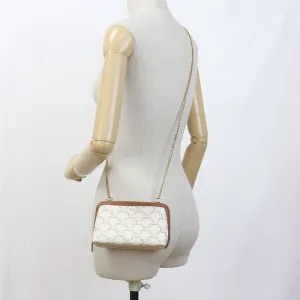 CELINE CE80655 Clutch with chain Triomphe canvas Shoulder PVC  White Women