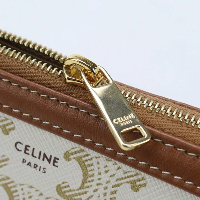 CELINE CE80655 Clutch with chain Triomphe canvas Shoulder PVC  White Women