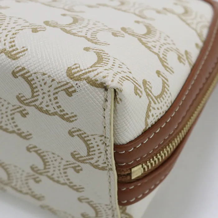 CELINE CE80655 Clutch with chain Triomphe canvas Shoulder PVC  White Women