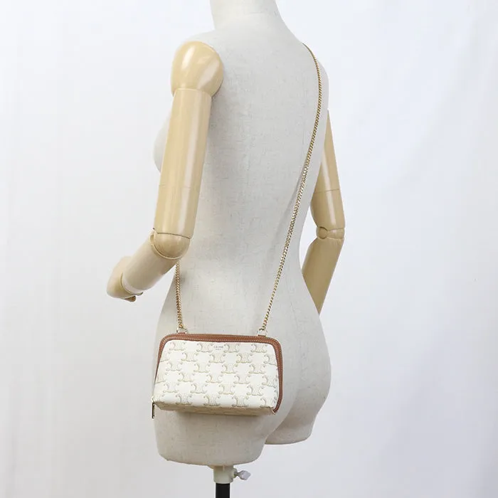 CELINE CE80655 Clutch with chain Triomphe canvas Shoulder PVC  White Women