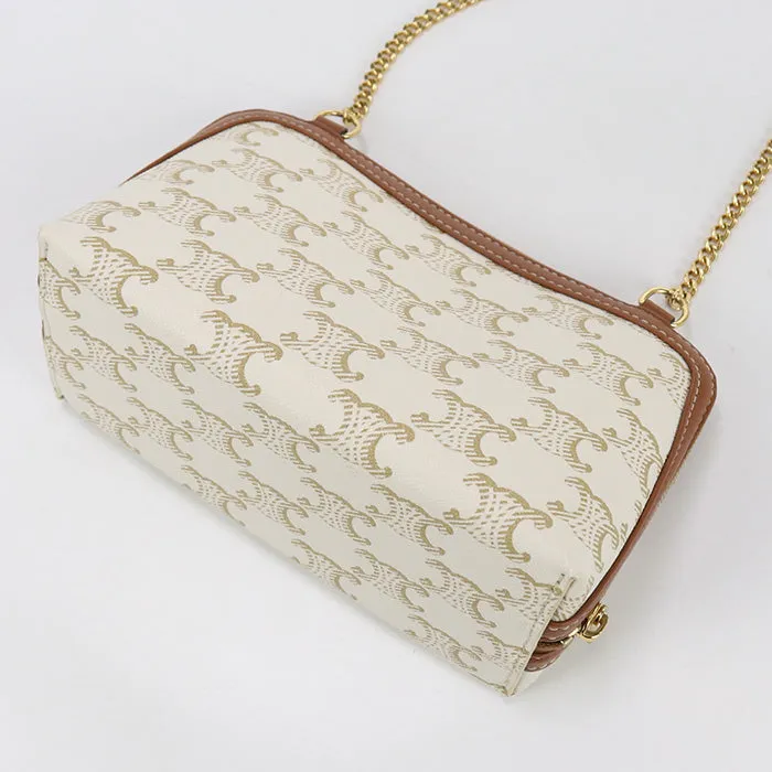 CELINE CE80655 Clutch with chain Triomphe canvas Shoulder PVC  White Women