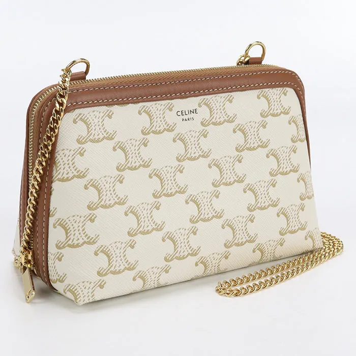 CELINE CE80655 Clutch with chain Triomphe canvas Shoulder PVC  White Women