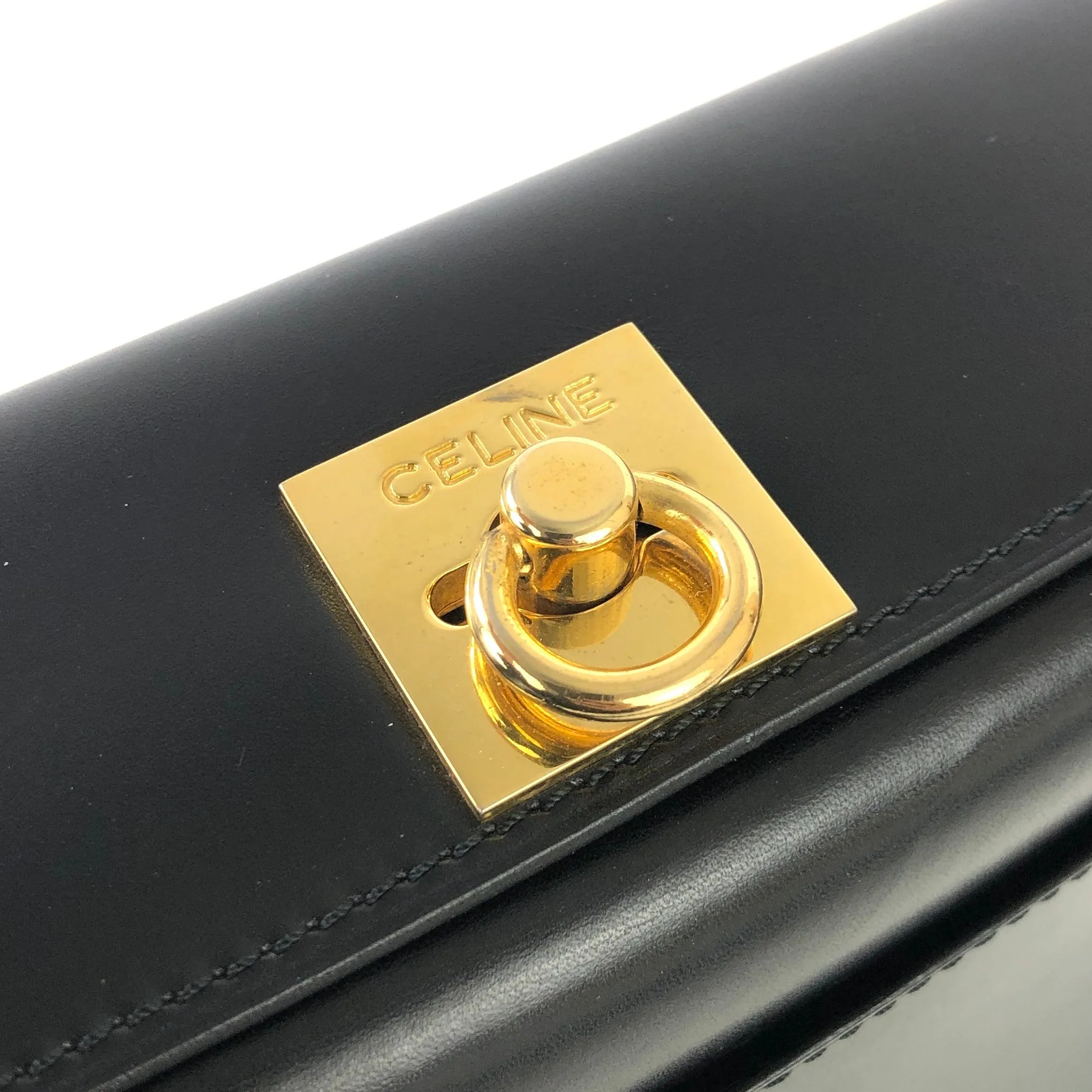 CELINE Gancini Crossbody Box Shoulder bag Black Vintage Old Celine w6vekz