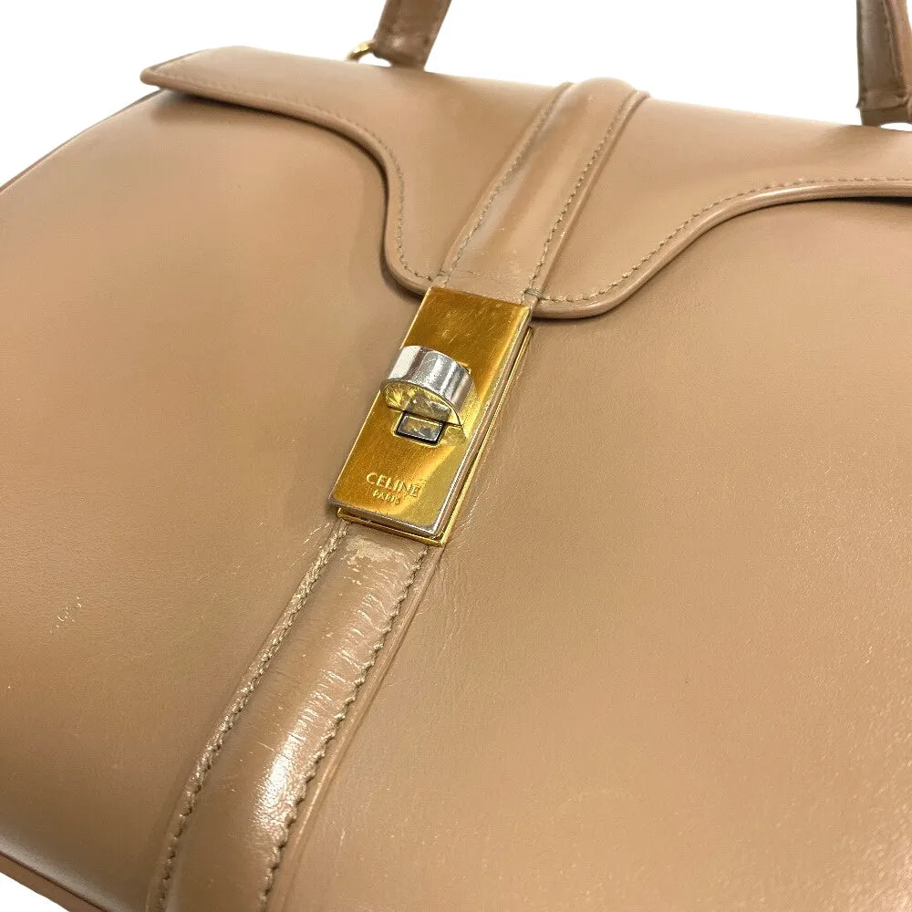 CELINE Handbag leather beige 2WAY Shoulder Bag 16 Says Small Women Used