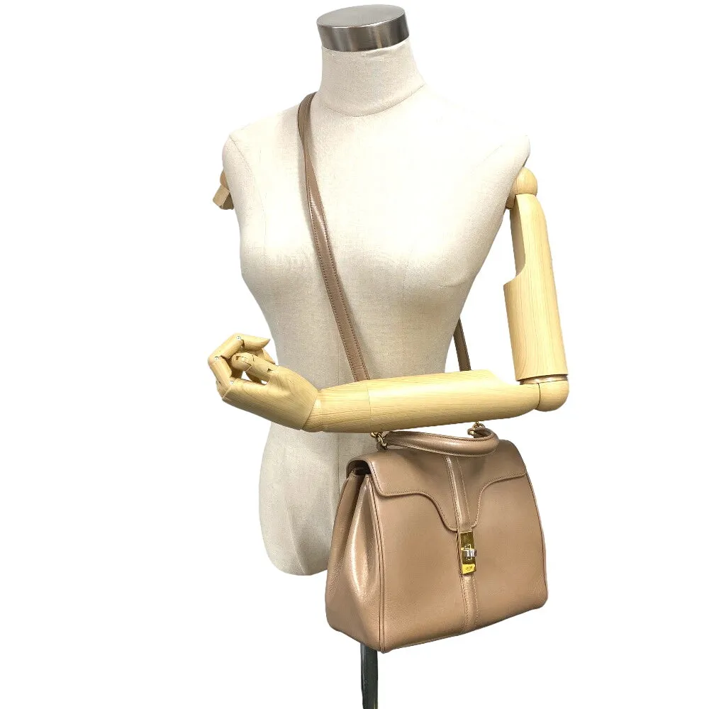 CELINE Handbag leather beige 2WAY Shoulder Bag 16 Says Small Women Used