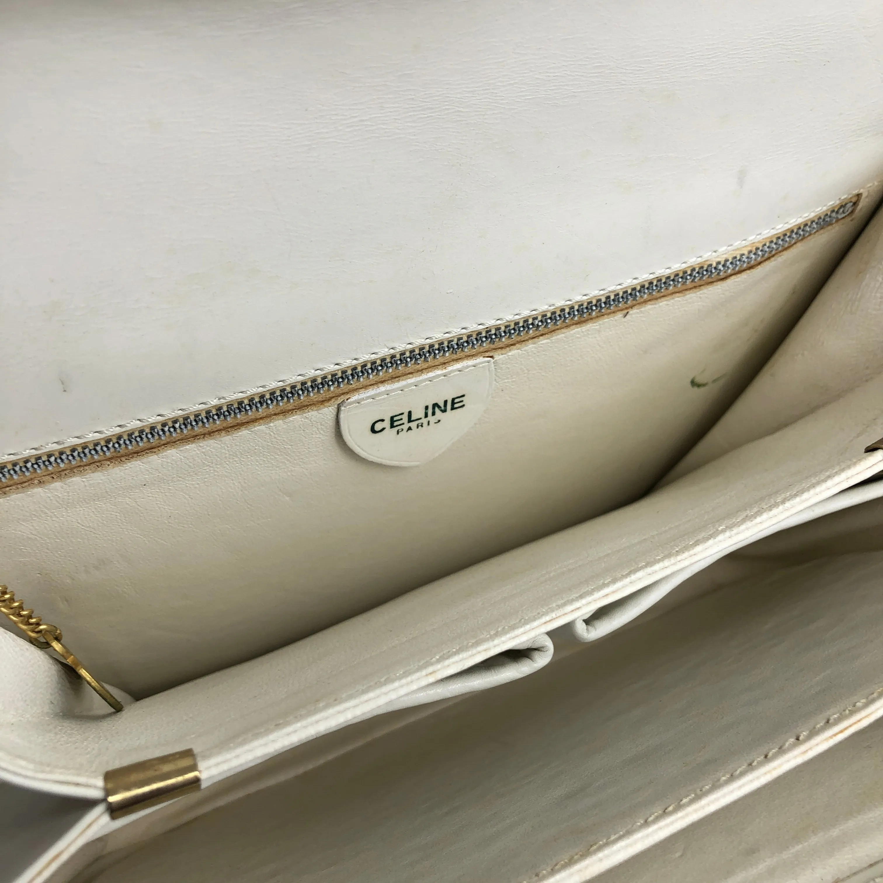 CELINE Horse Bit Leather Crossbody Shoulder bag White Vintage tkdtk2