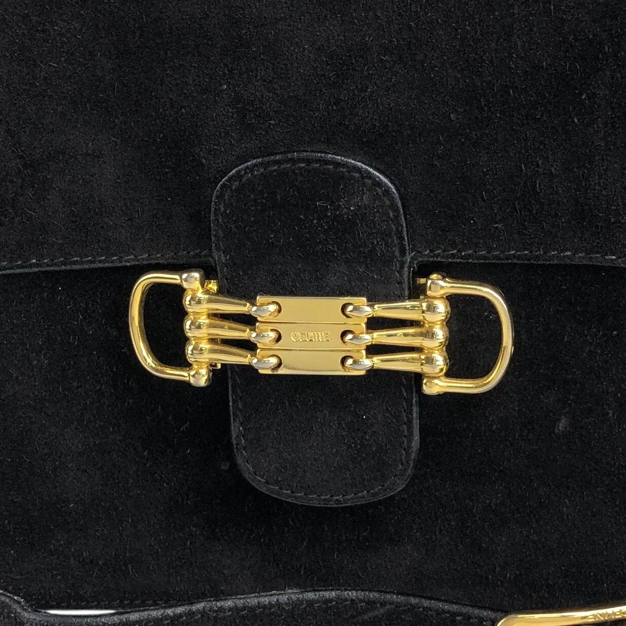 CELINE Horse Bit Shoulder bag Black Vintage yffeiu