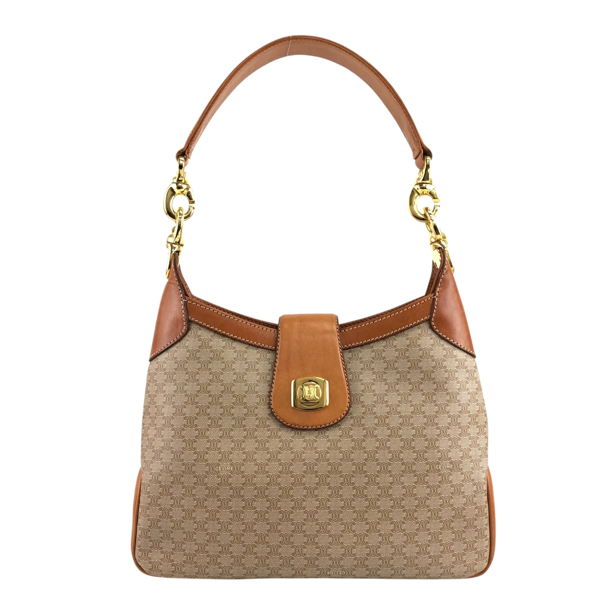 CELINE Macadam Blason Turn Lock Shoulder bag Hobobag Beige Vintage jniidp