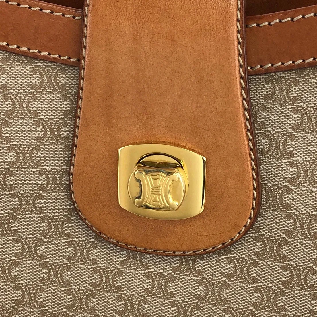 CELINE Macadam Blason Turn Lock Shoulder bag Hobobag Beige Vintage jniidp