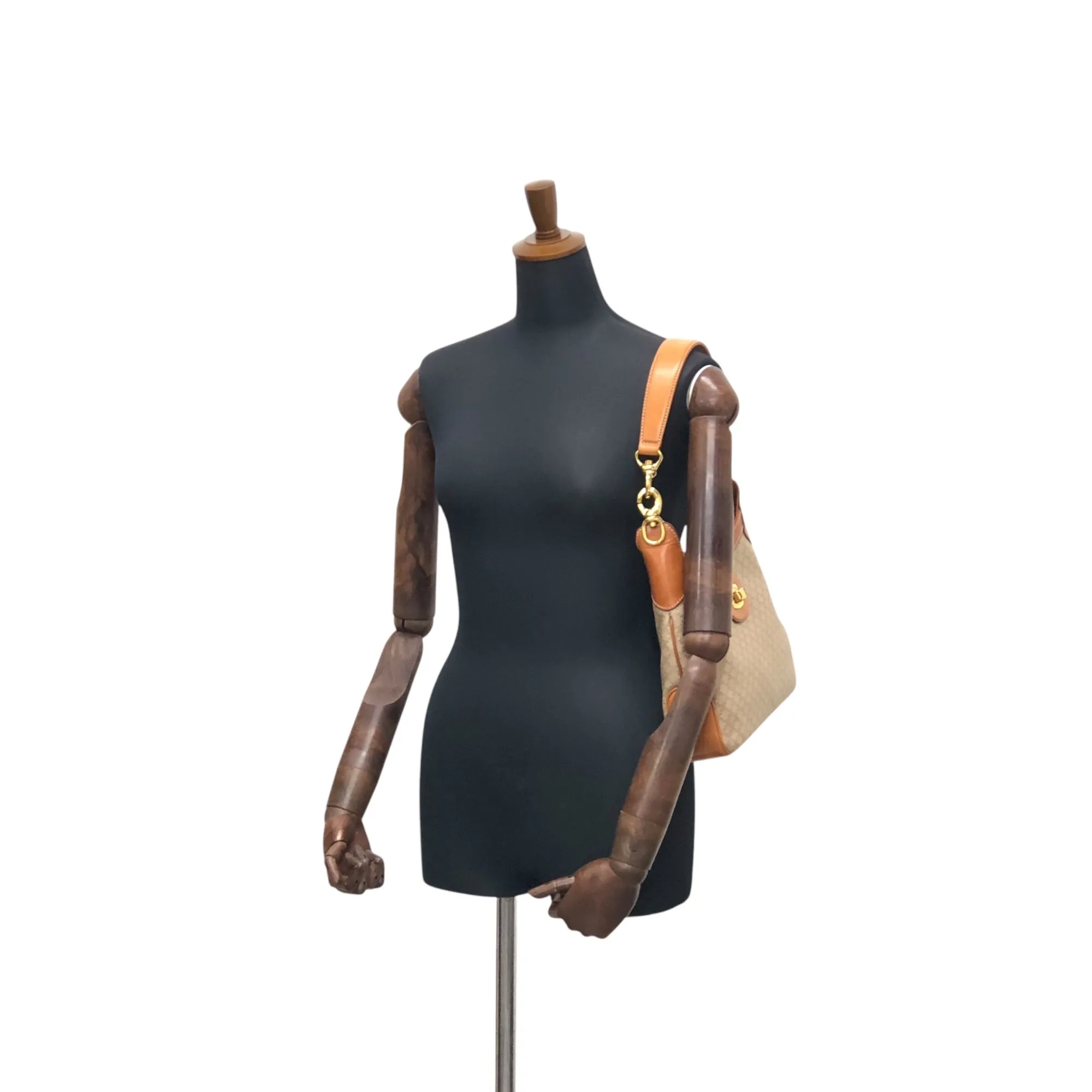 CELINE Macadam Blason Turn Lock Shoulder bag Hobobag Beige Vintage jniidp