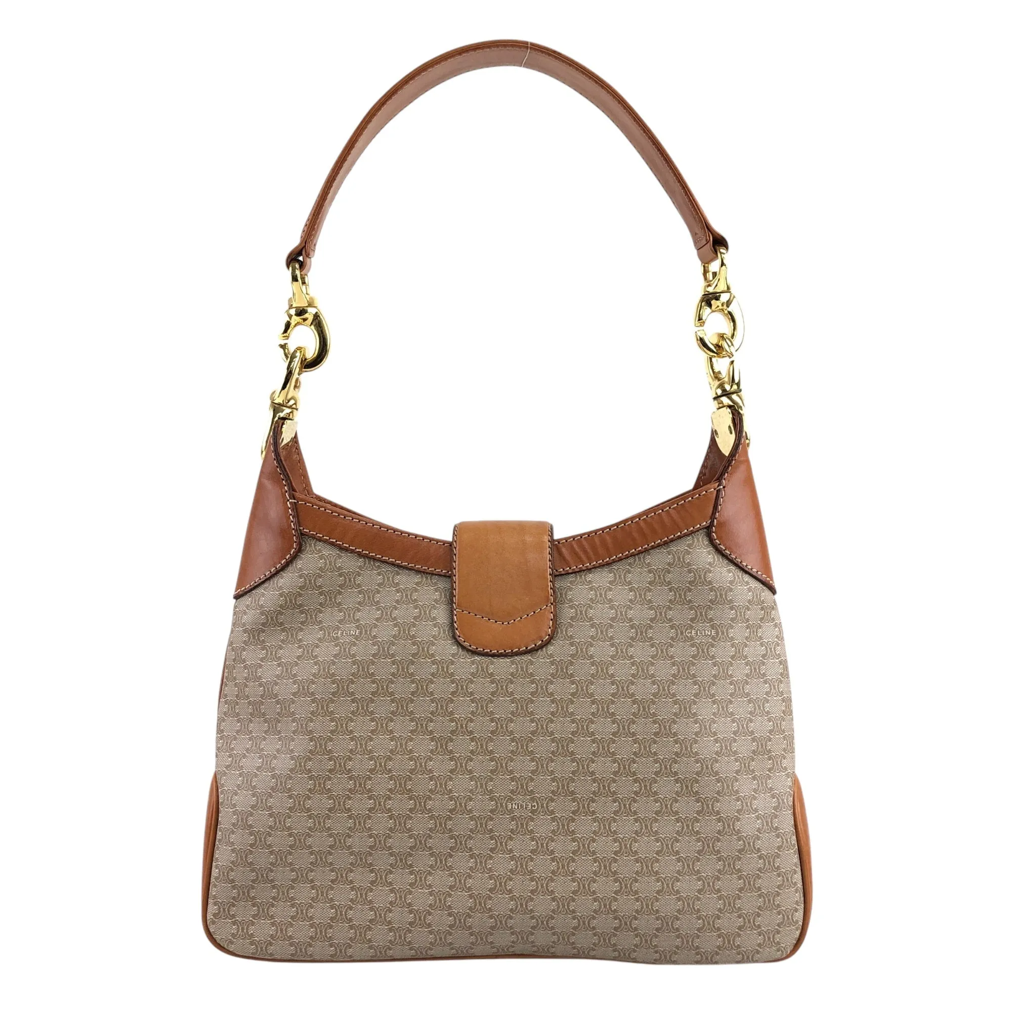 CELINE Macadam Blason Turn Lock Shoulder bag Hobobag Beige Vintage jniidp