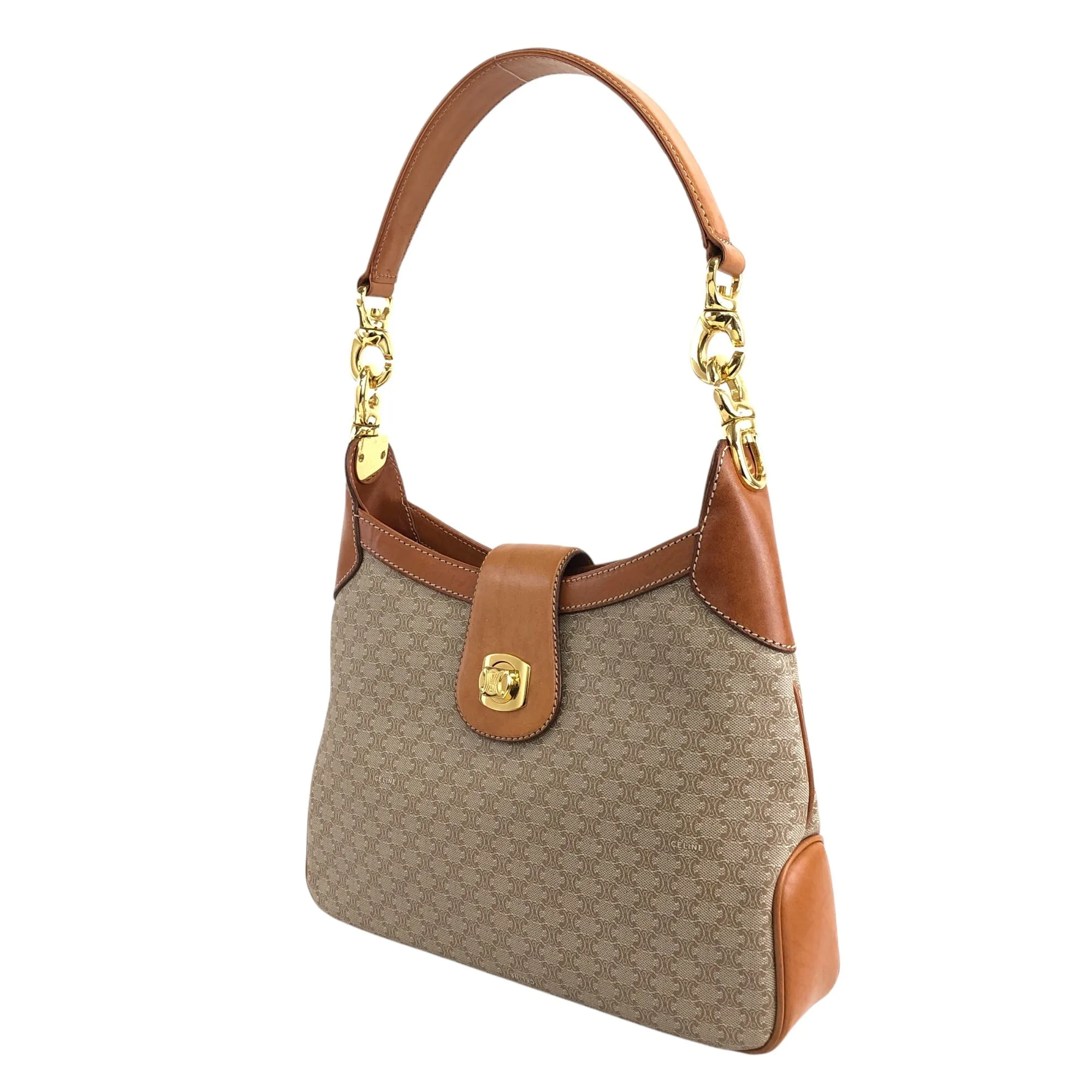 CELINE Macadam Blason Turn Lock Shoulder bag Hobobag Beige Vintage jniidp
