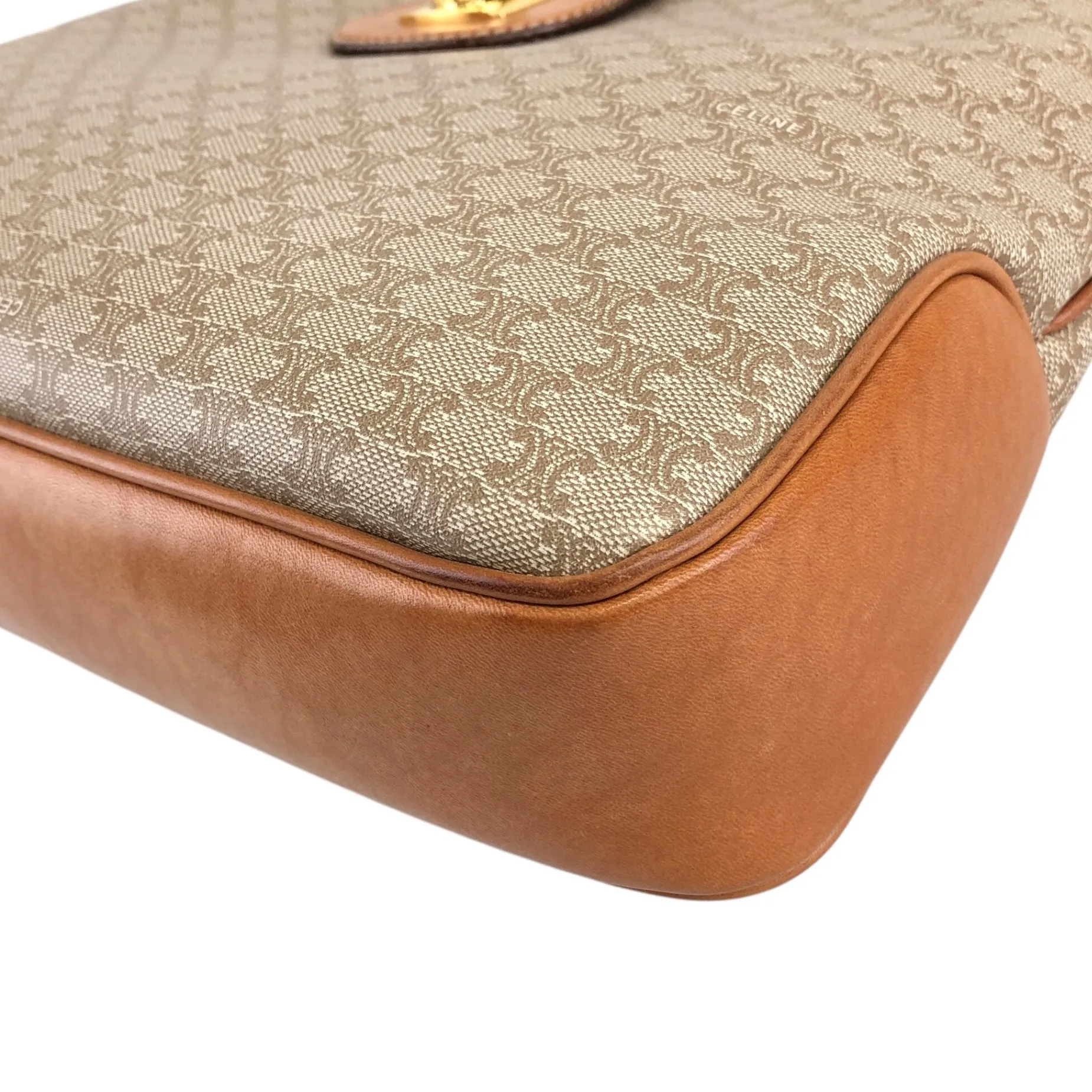 CELINE Macadam Blason Turn Lock Shoulder bag Hobobag Beige Vintage jniidp