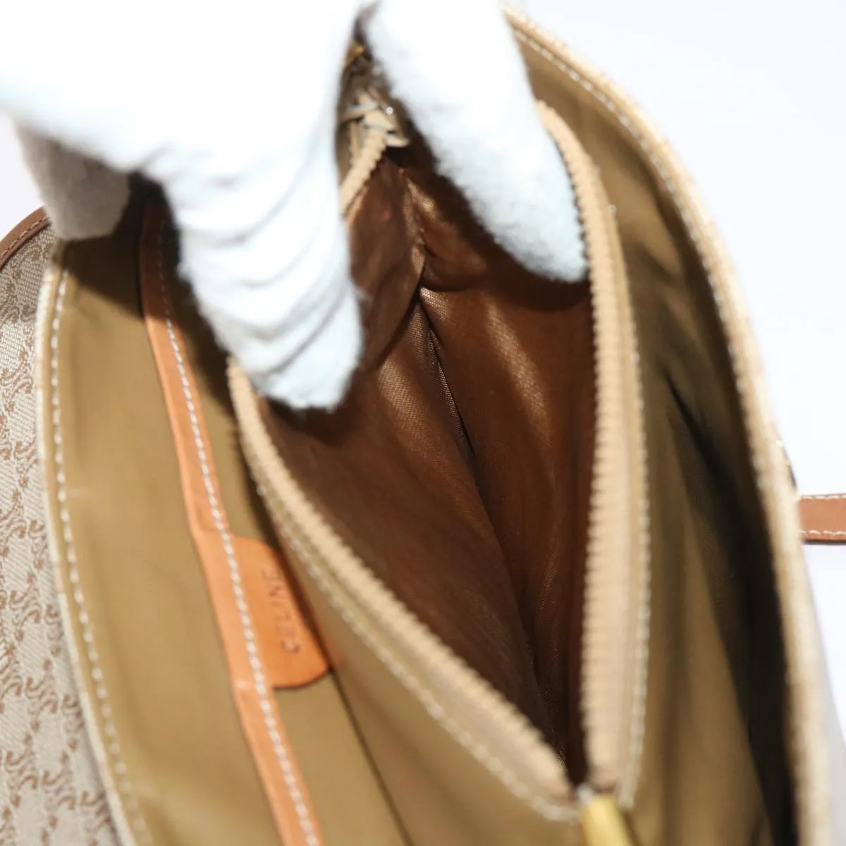 Celine Macadam Canvas Shoulder Bag Beige  fm2486