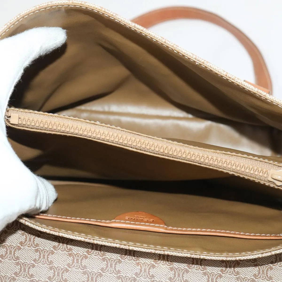 Celine Macadam Canvas Shoulder Bag Beige  fm2486