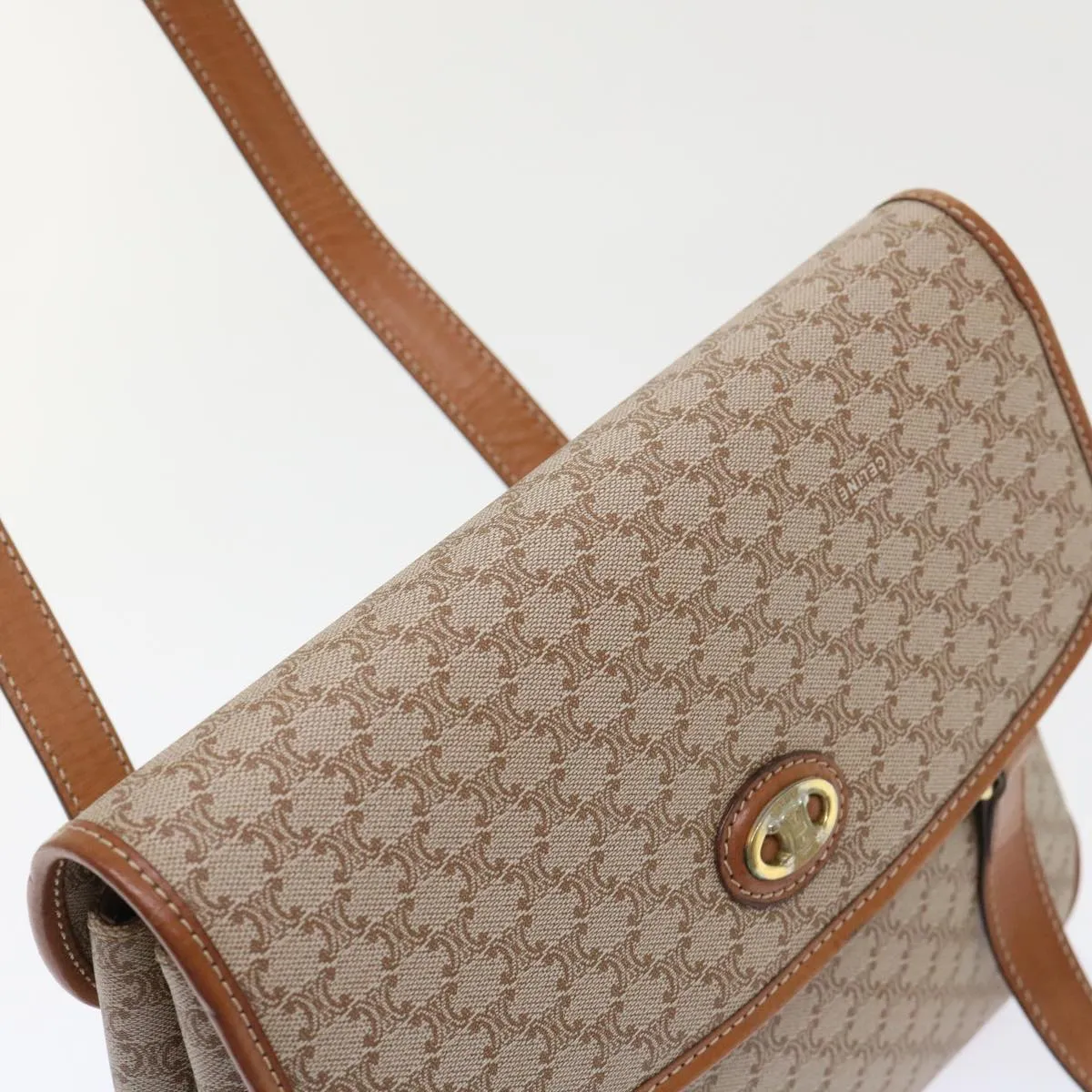 Celine Macadam Canvas Shoulder Bag Beige  fm2486