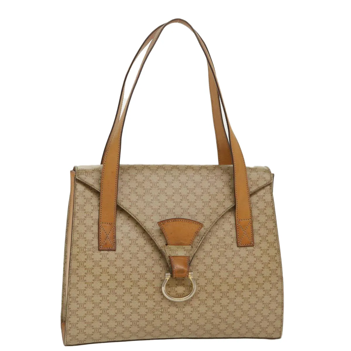 Celine Macadam Canvas Shoulder Bag PVC Leather Brown Beige  39943