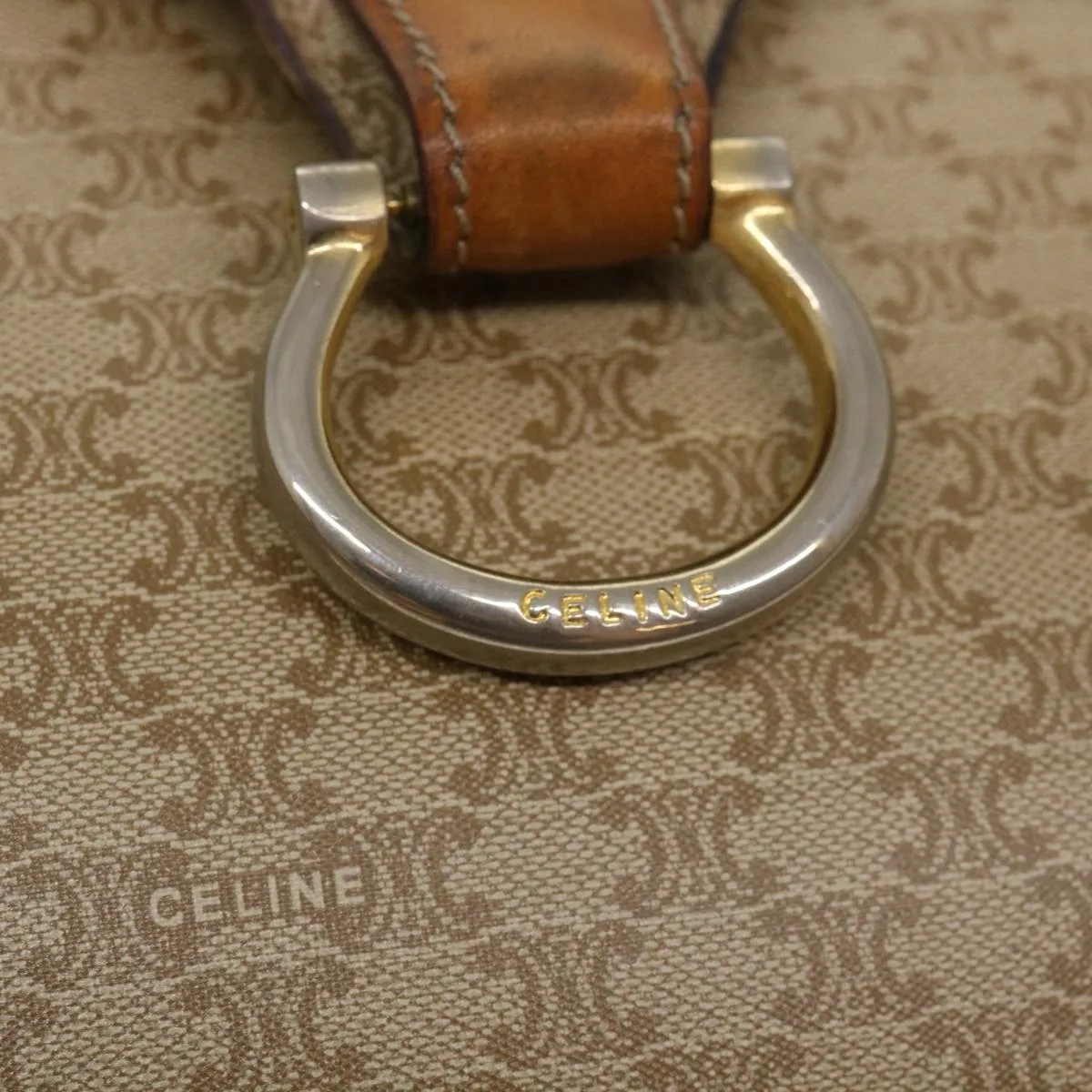 Celine Macadam Canvas Shoulder Bag PVC Leather Brown Beige  39943