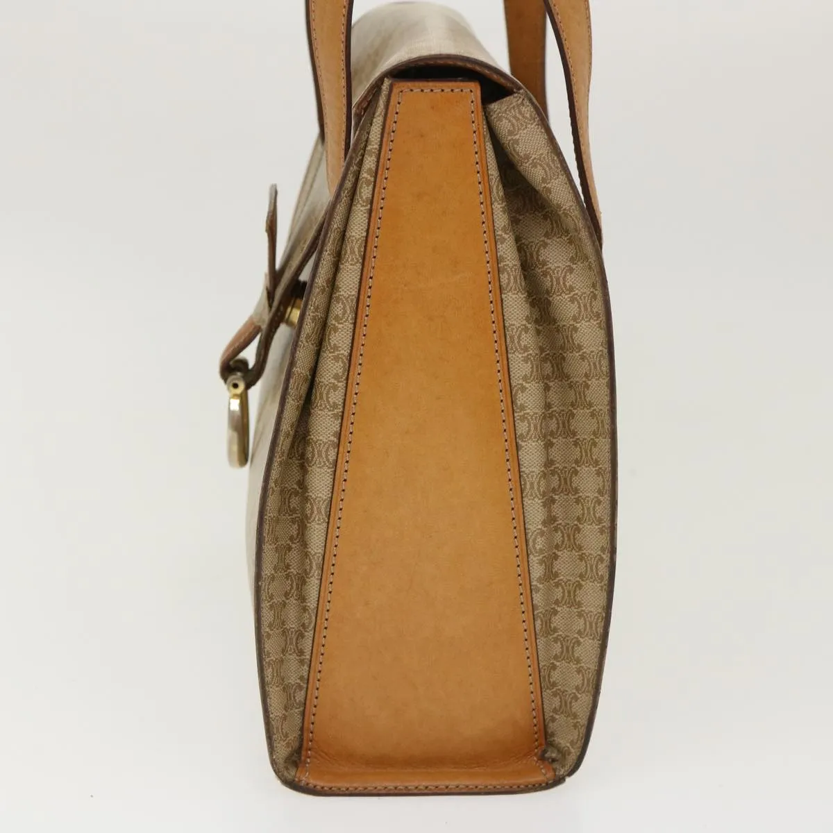 Celine Macadam Canvas Shoulder Bag PVC Leather Brown Beige  39943
