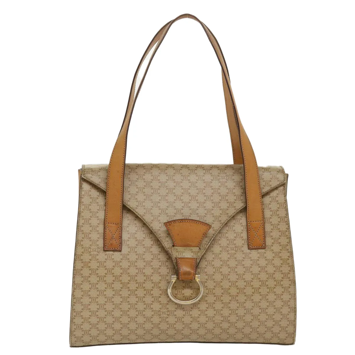 Celine Macadam Canvas Shoulder Bag PVC Leather Brown Beige  39943