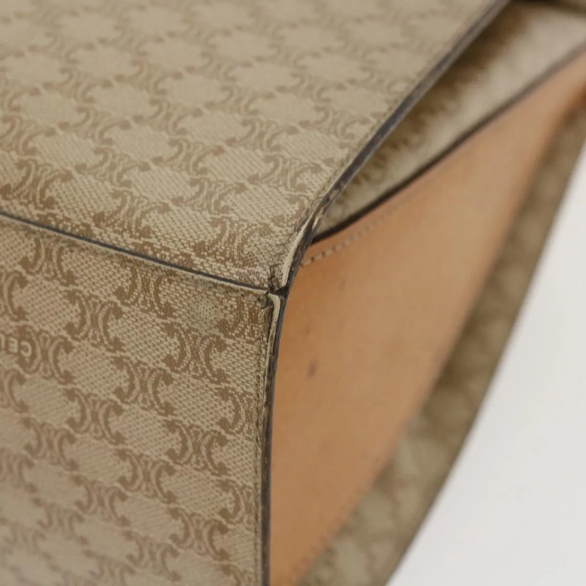 Celine Macadam Canvas Shoulder Bag PVC Leather Brown Beige  39943
