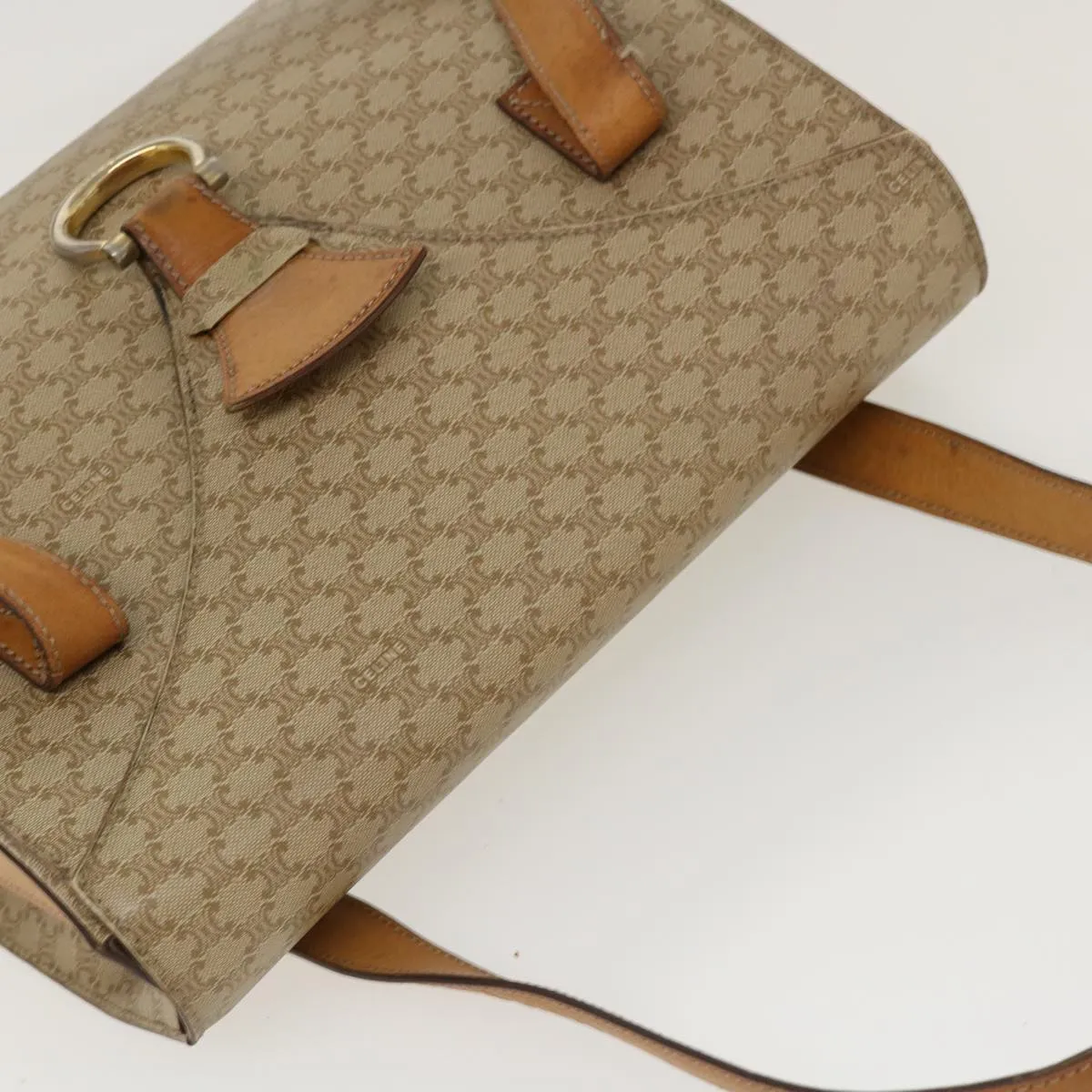 Celine Macadam Canvas Shoulder Bag PVC Leather Brown Beige  39943