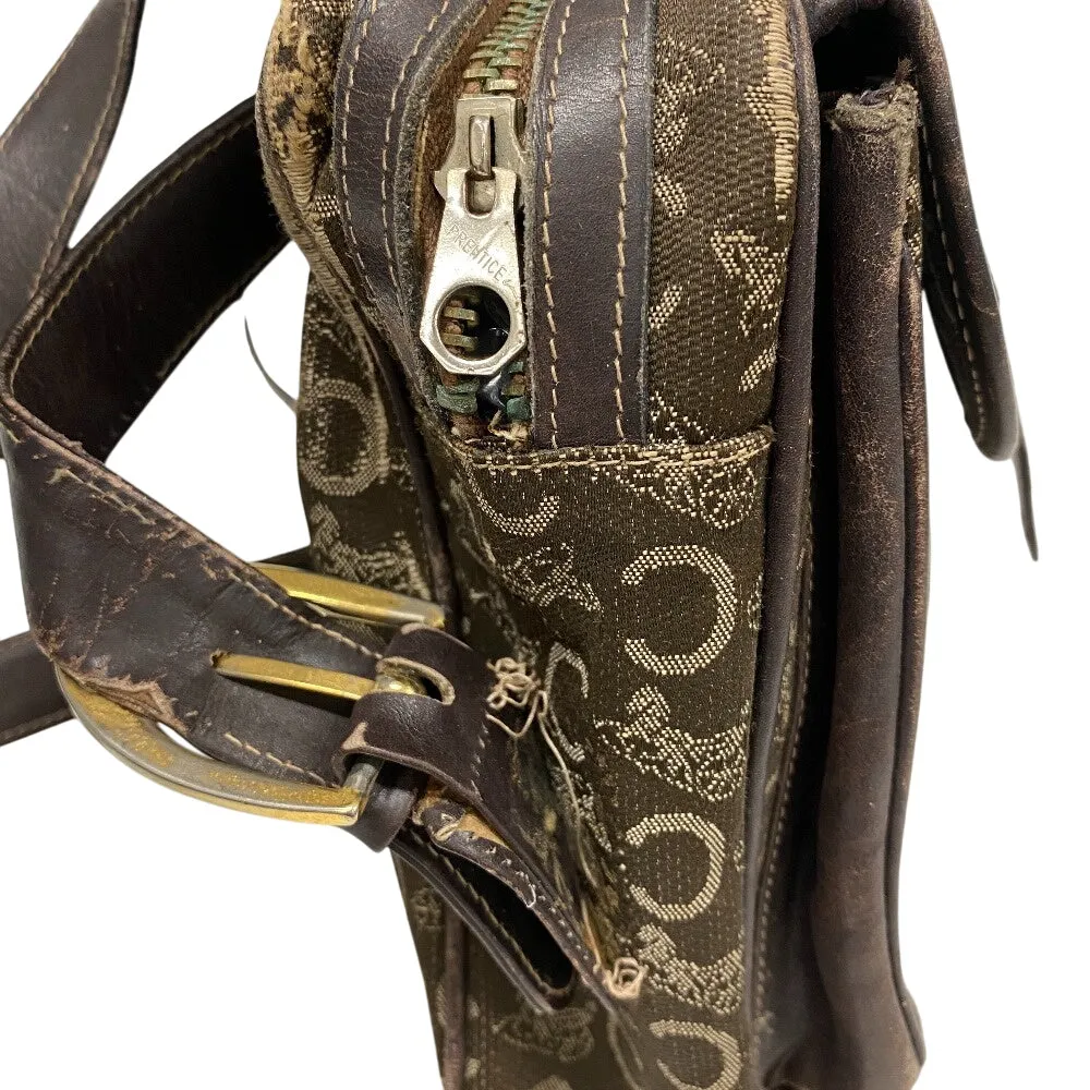 CELINE Shoulder Bag Canvas, Leather Brown Sulky C Carriage Pattern