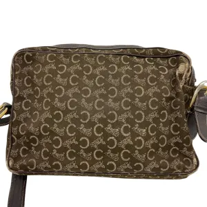 CELINE Shoulder Bag Canvas, Leather Brown Sulky C Carriage Pattern