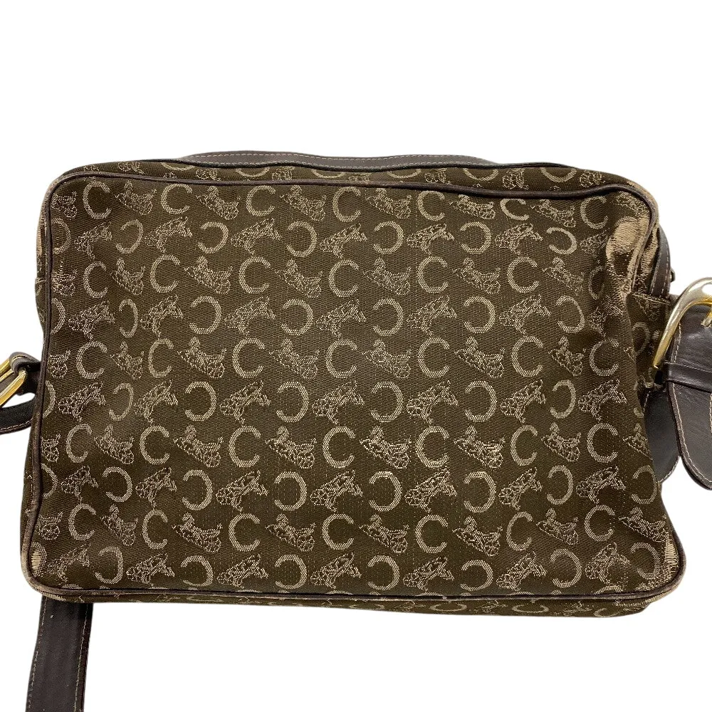 CELINE Shoulder Bag Canvas, Leather Brown Sulky C Carriage Pattern