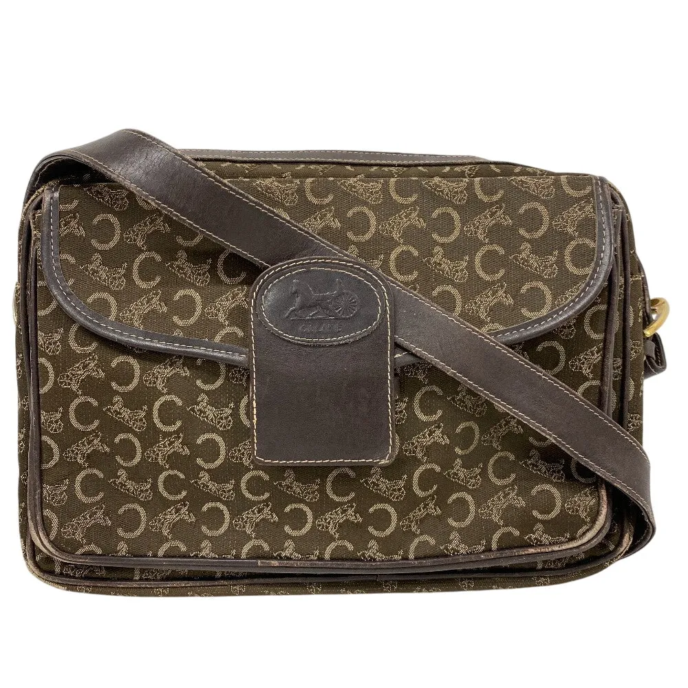 CELINE Shoulder Bag Canvas, Leather Brown Sulky C Carriage Pattern