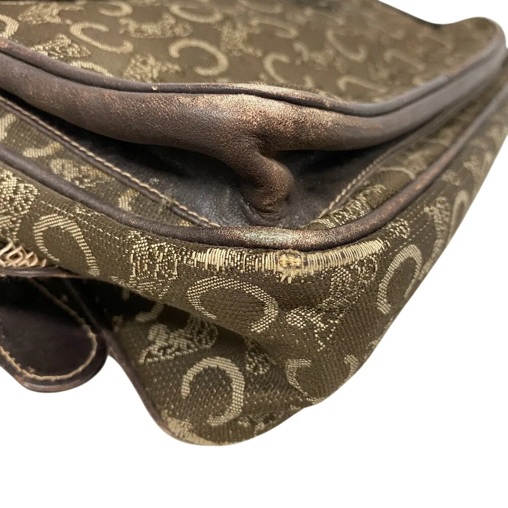 CELINE Shoulder Bag Canvas, Leather Brown Sulky C Carriage Pattern