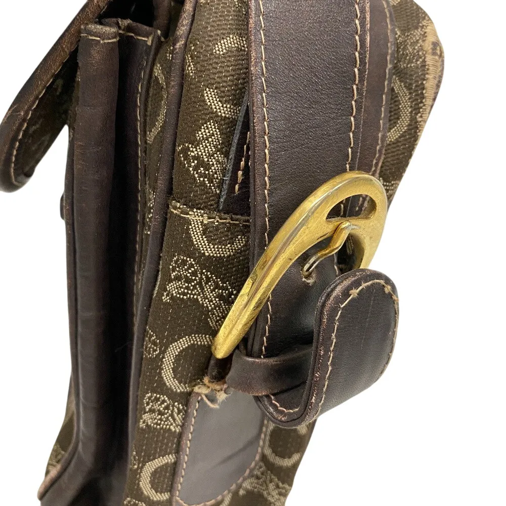 CELINE Shoulder Bag Canvas, Leather Brown Sulky C Carriage Pattern