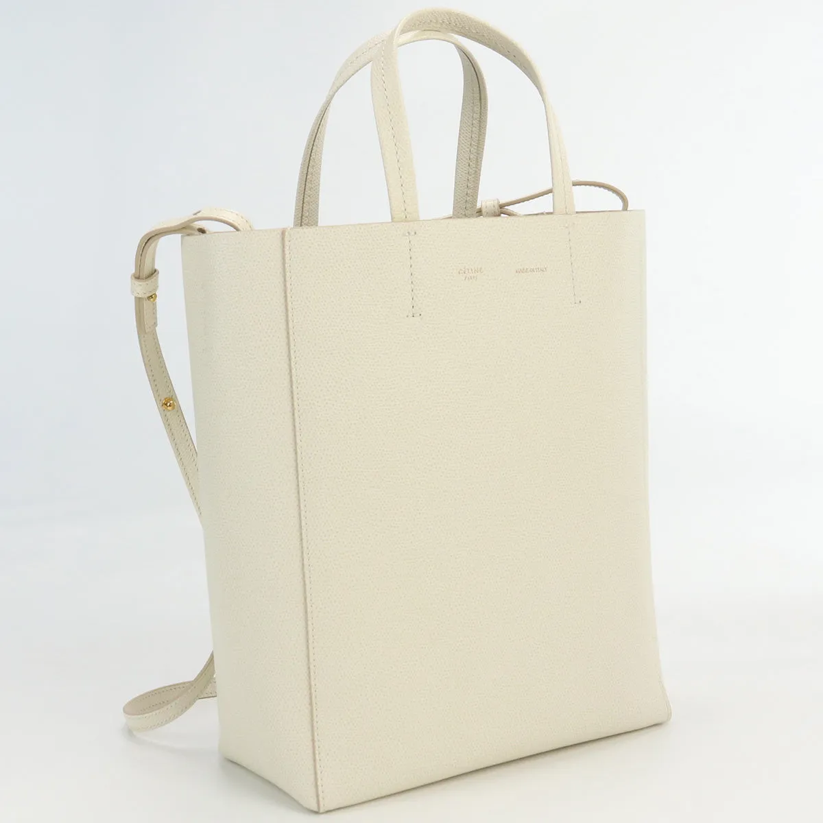 CELINE Vertical Hippo Small Tote Bag shoulder bag 2way leather White Women