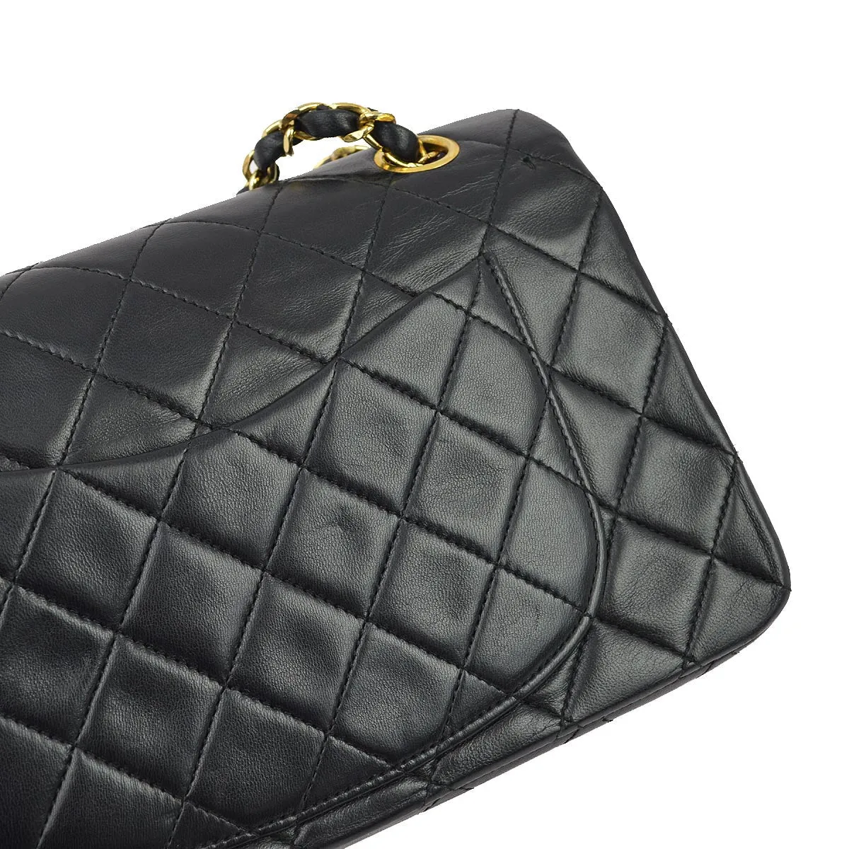 Chanel 1986-1988 Black Lambskin Small Classic Double Flap Shoulder Bag