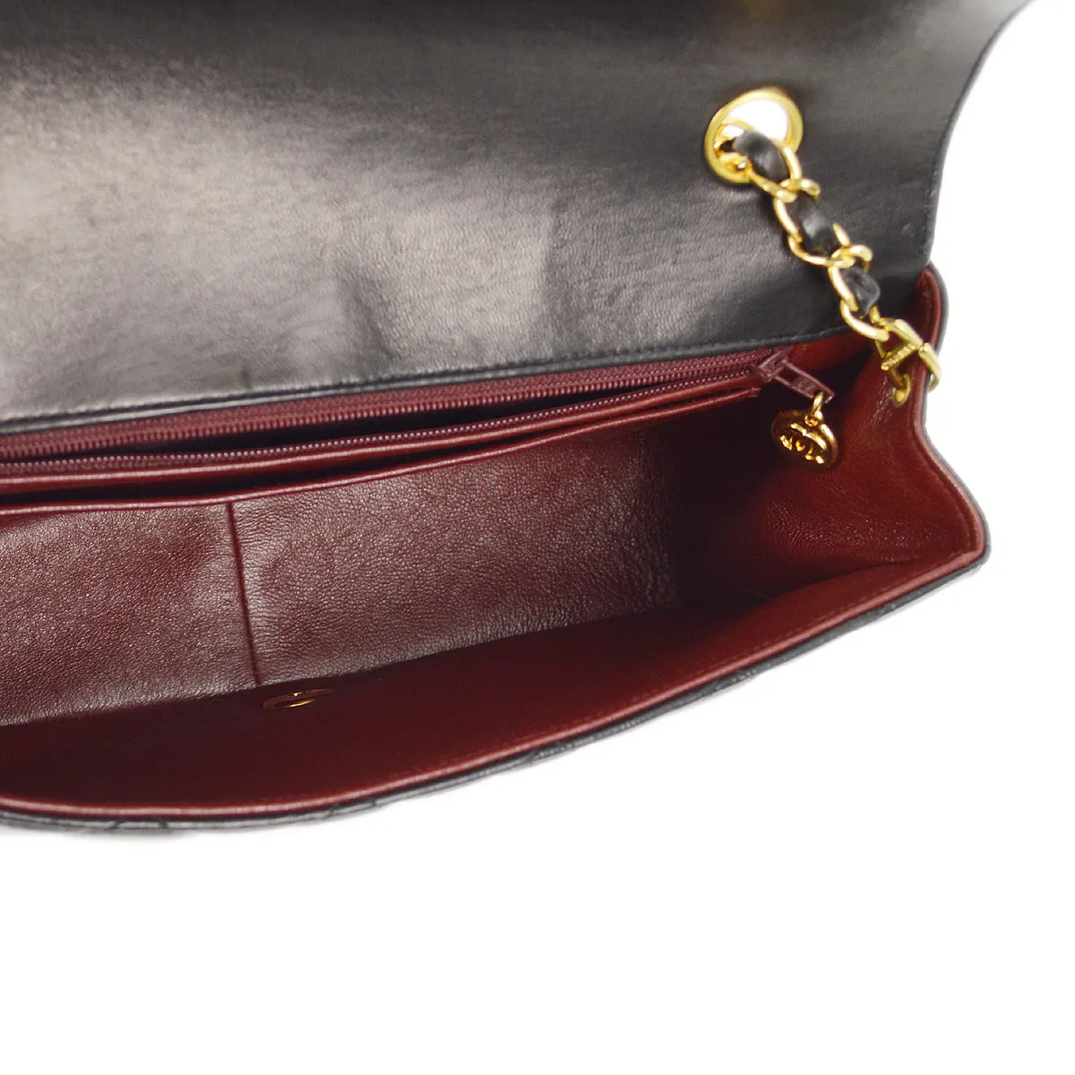 Chanel 1991-1994 Black Lambskin Medium Diana Shoulder Bag