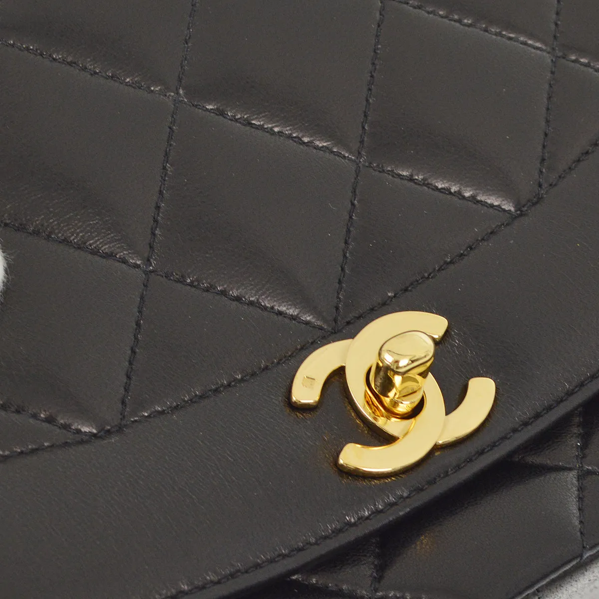 Chanel 1991-1994 Black Lambskin Medium Diana Shoulder Bag