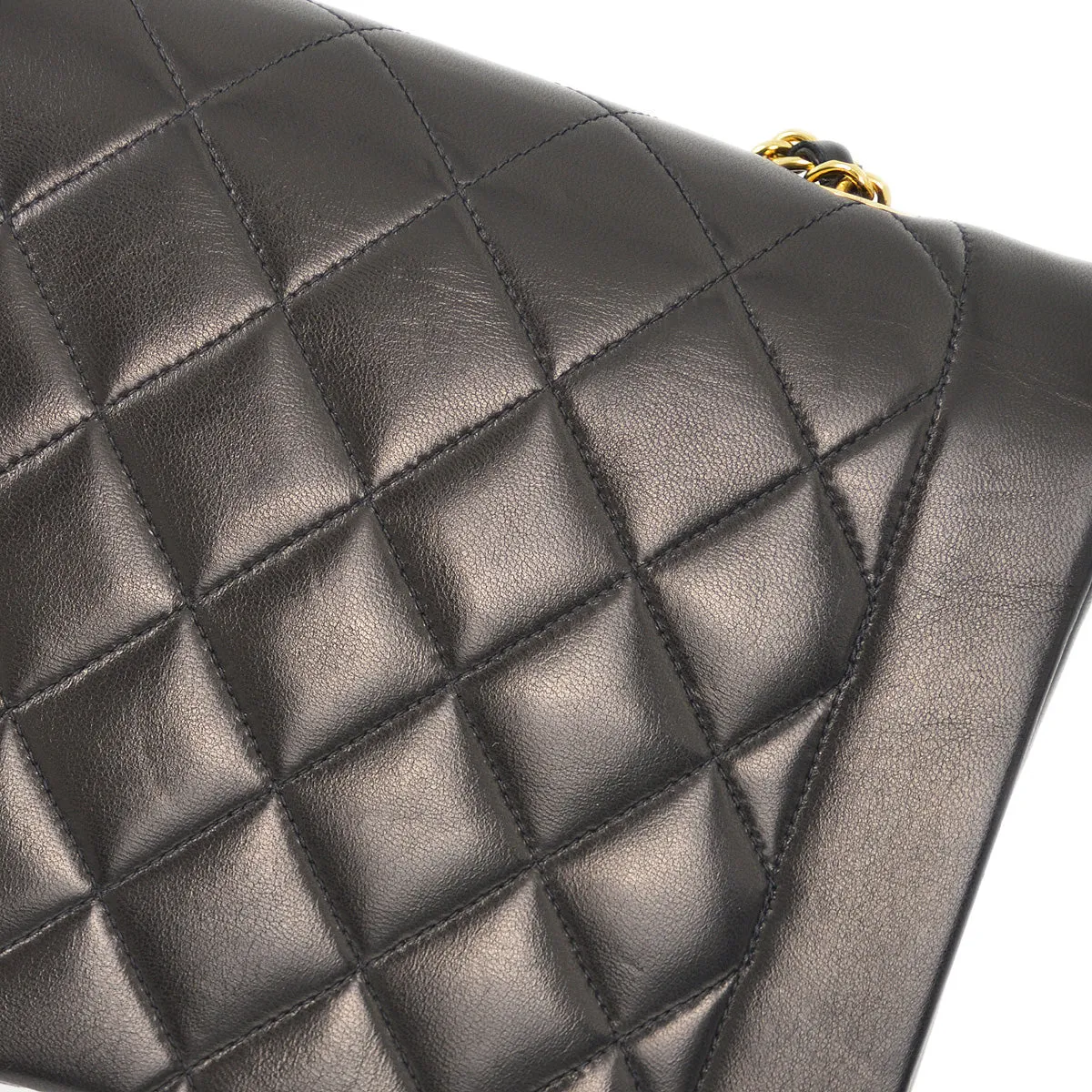 Chanel 1991-1994 Black Lambskin Medium Diana Shoulder Bag