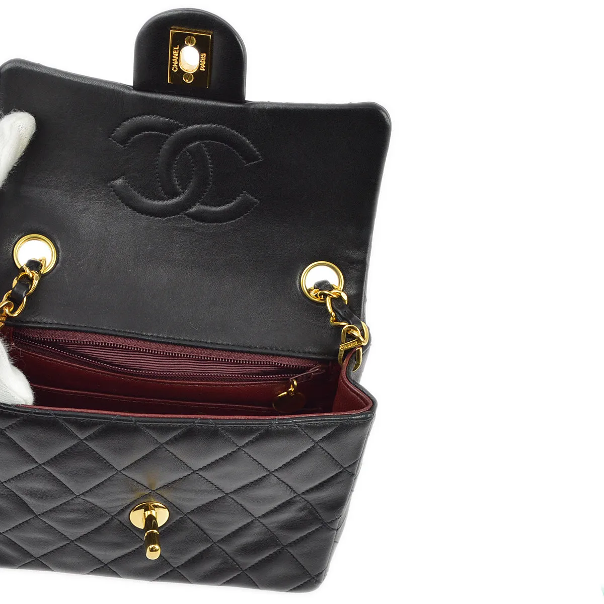 Chanel 1991-1994 Black Lambskin Mini Classic Square Flap Shoulder Bag 17