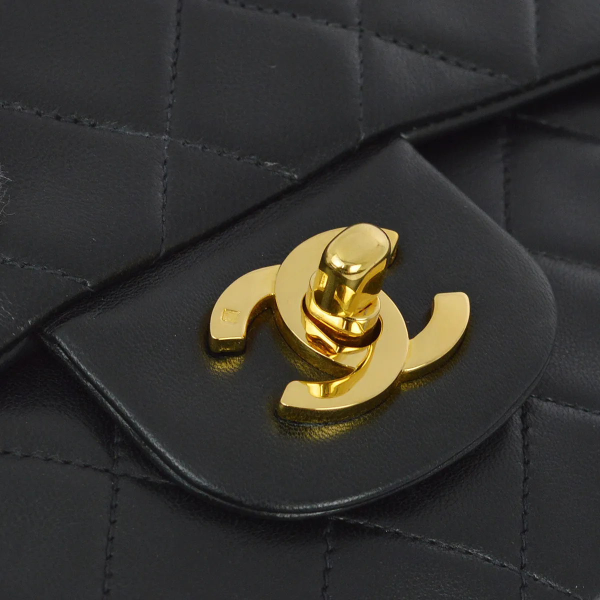 Chanel 1991-1994 Black Lambskin Small Classic Double Flap Shoulder Bag