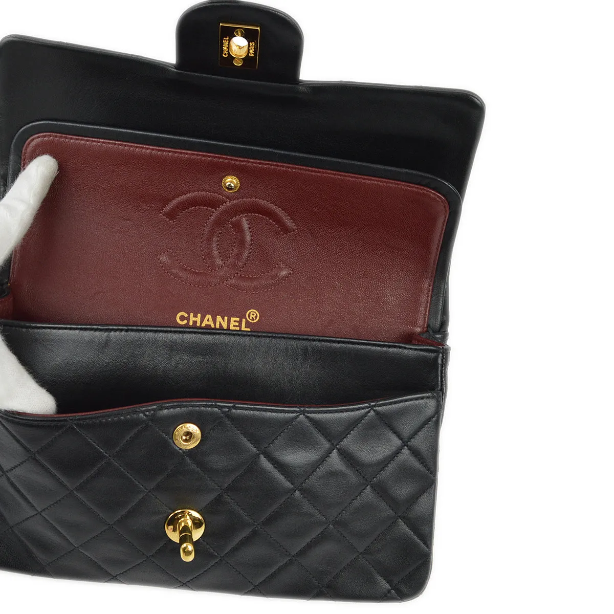 Chanel 1991-1994 Black Lambskin Small Classic Double Flap Shoulder Bag