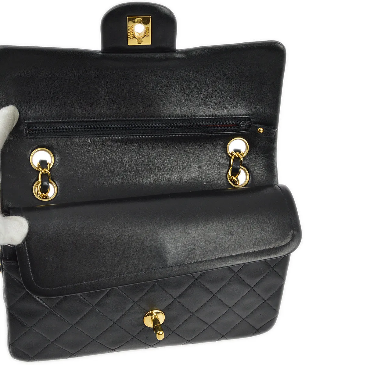 Chanel 1991-1994 Black Lambskin Small Classic Double Flap Shoulder Bag