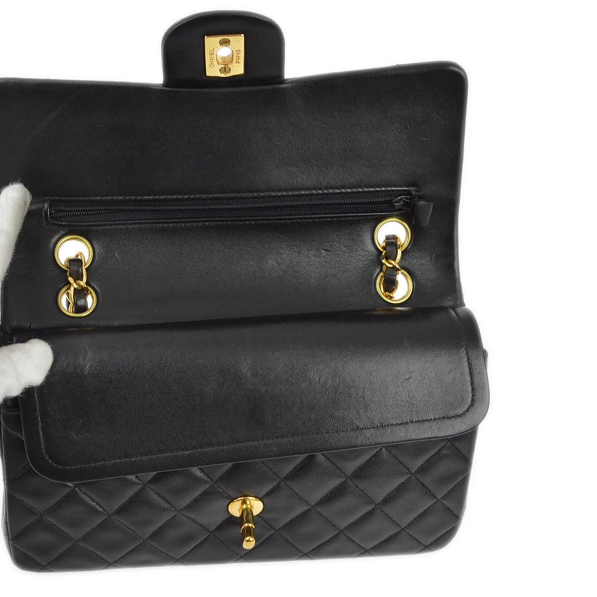 Chanel 1996-1997 Black Lambskin Small Classic Double Flap Shoulder Bag