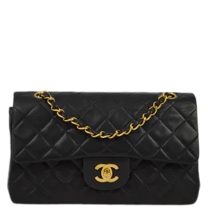 Chanel 1996-1997 Black Lambskin Small Classic Double Flap Shoulder Bag