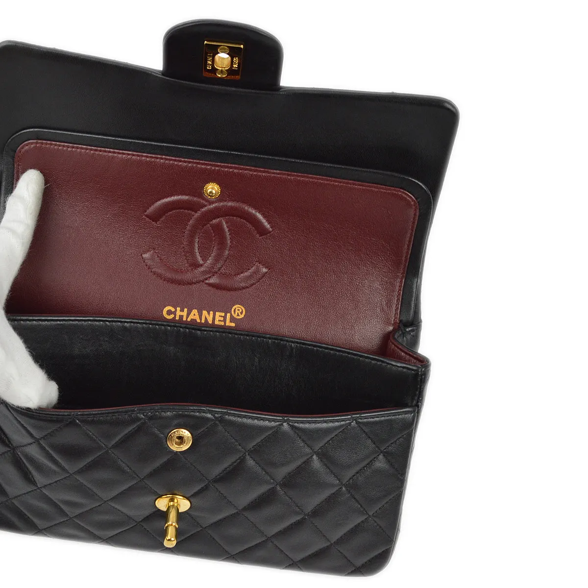 Chanel 1996-1997 Black Lambskin Small Classic Double Flap Shoulder Bag