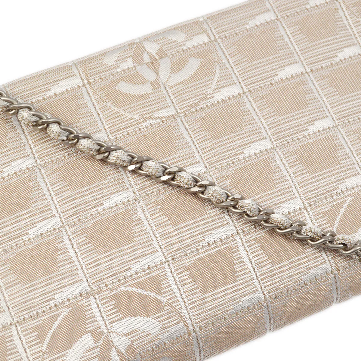 Chanel 2000-2001 Beige Jacquard Nylon East West Travel Line Shoulder Bag