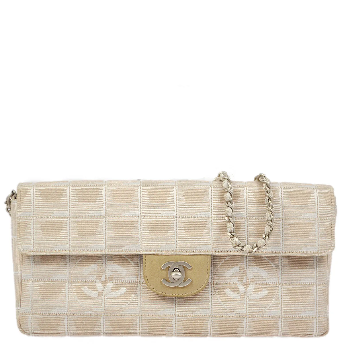 Chanel 2000-2001 Beige Jacquard Nylon East West Travel Line Shoulder Bag
